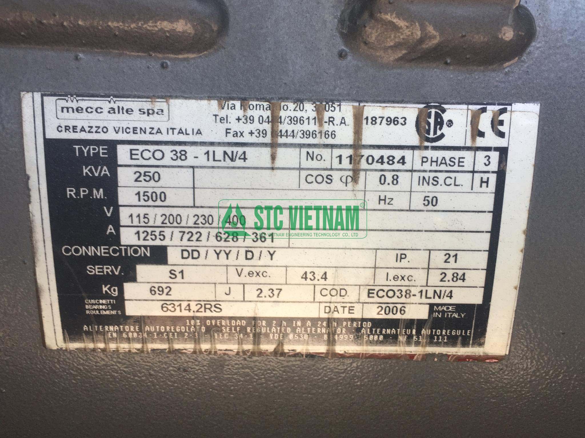 Máy phát điện cũ Johndeere 250 Kva