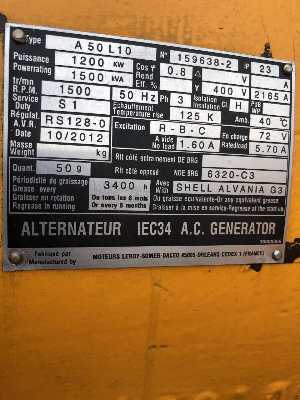 Old Generator ( Seconhand) Cummins 1500 Kva