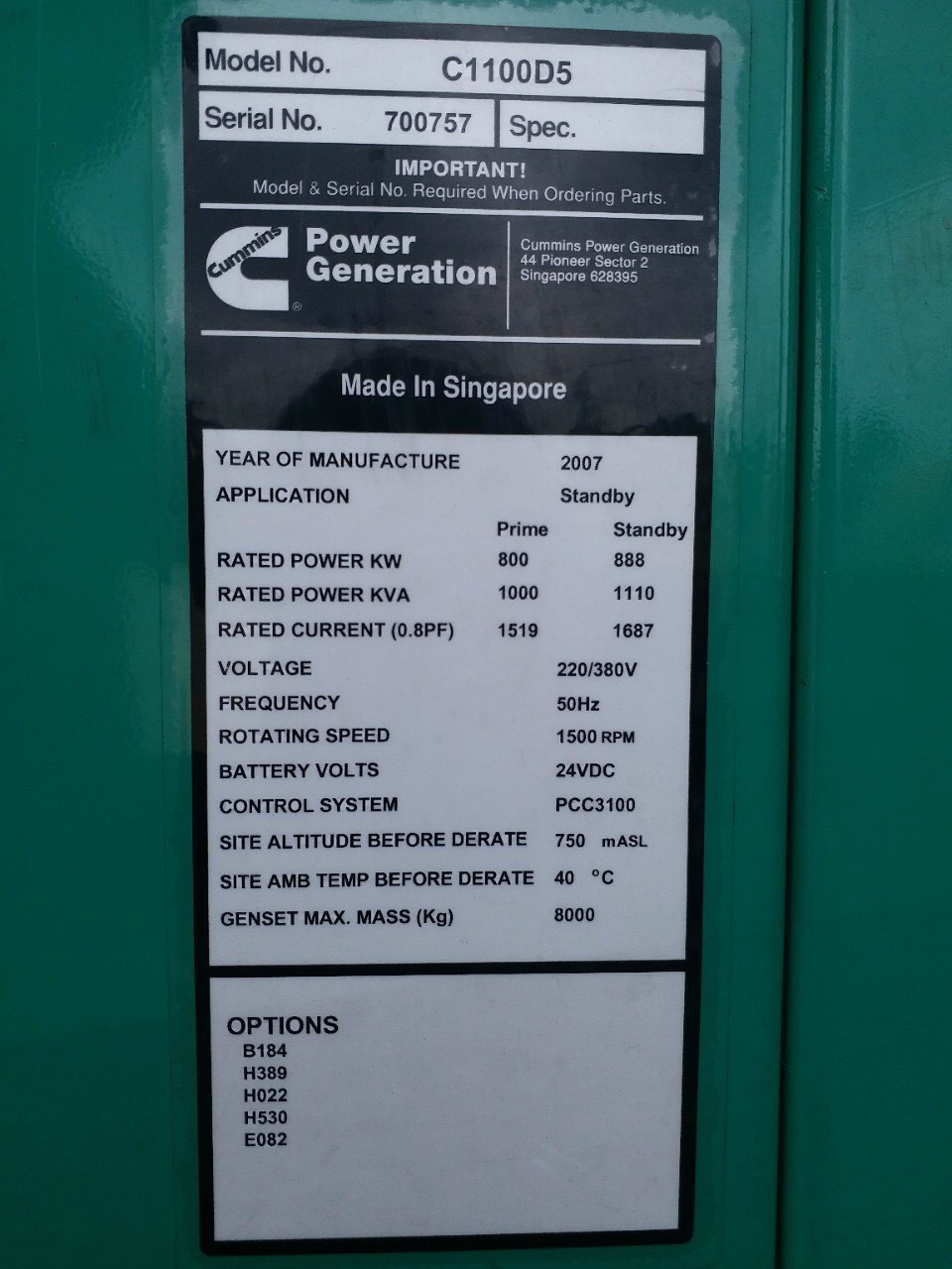 Old Generator 1100 Kva Cummins Power